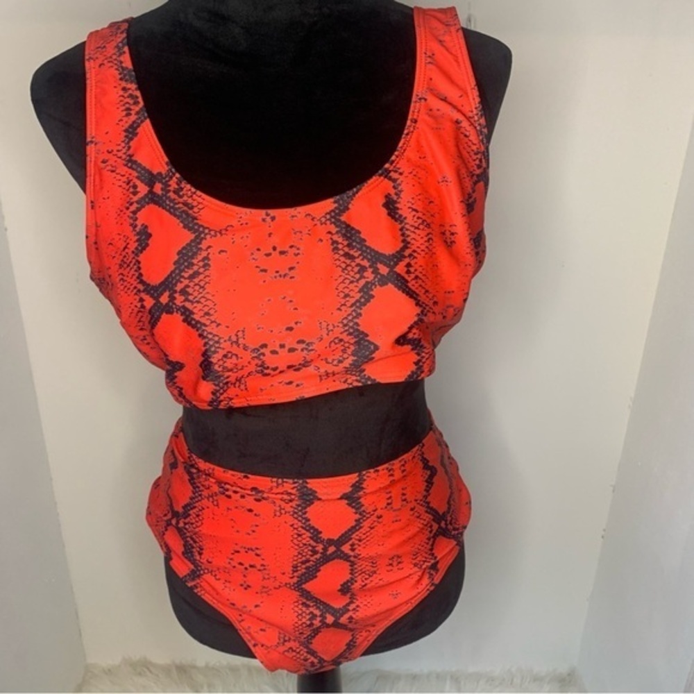 Shein Two-Piece Bikini in Red Snakeskin Print size 0X Tankini top High Rise